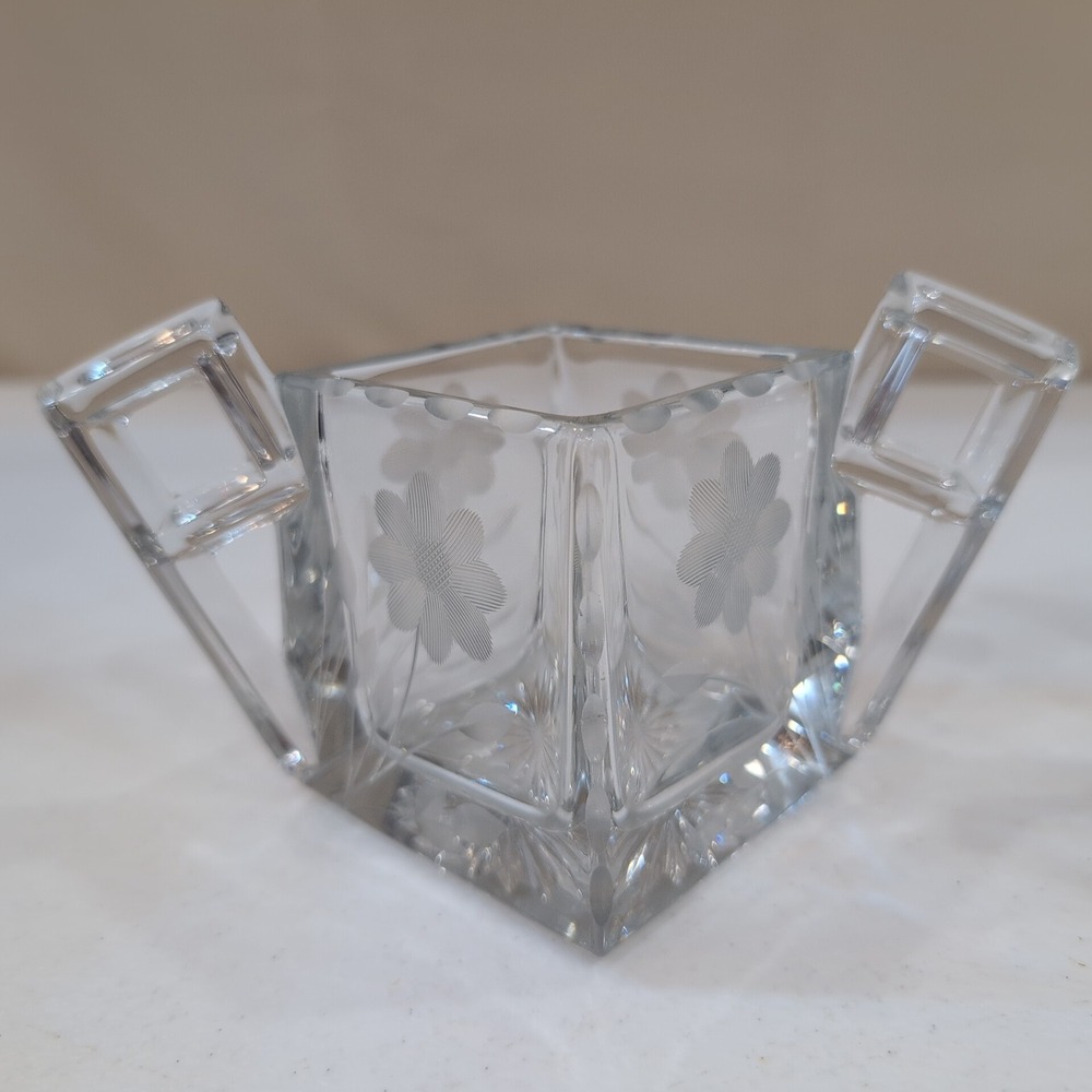 VTG Heisey Etched Daisy Crystal Creamer Sugar Quator #355 Set + Matching Pitcher - Picture 4 of 11